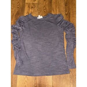 For the Republic Womens Medium Grey Puff Ruched Sleeve Long sleeve Shirt Top